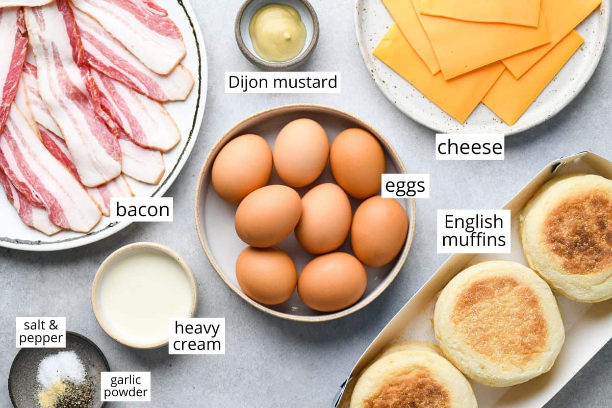 overhead photo of the ingredients in this Breakfast Egg Sandwich recipe