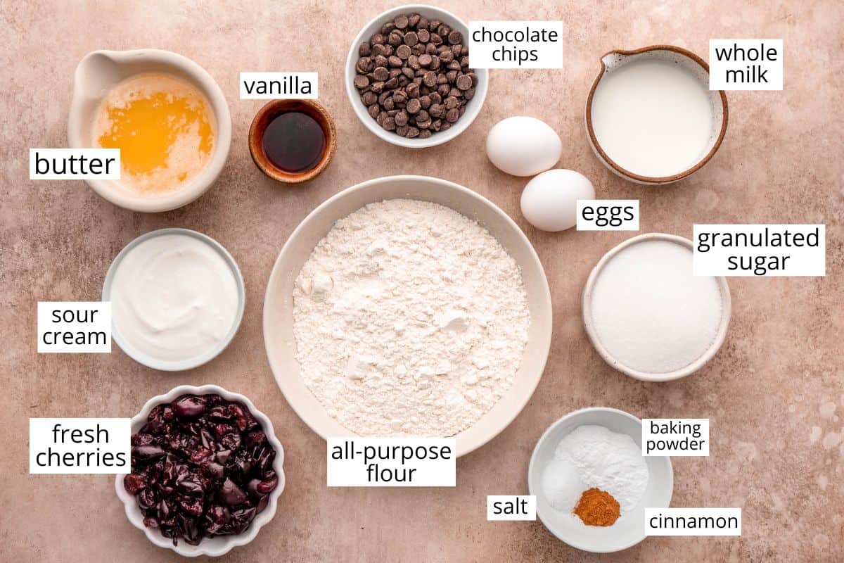 overhead photo of the ingredients in this Cherry Muffins recipe