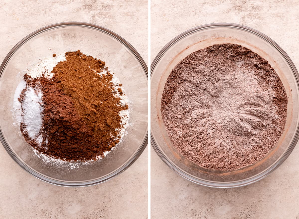 two photos showing mixing dry ingredients for this coffee cookies reicpe