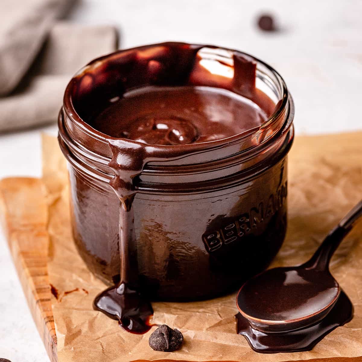 Chocolate Sauce in a glass jar