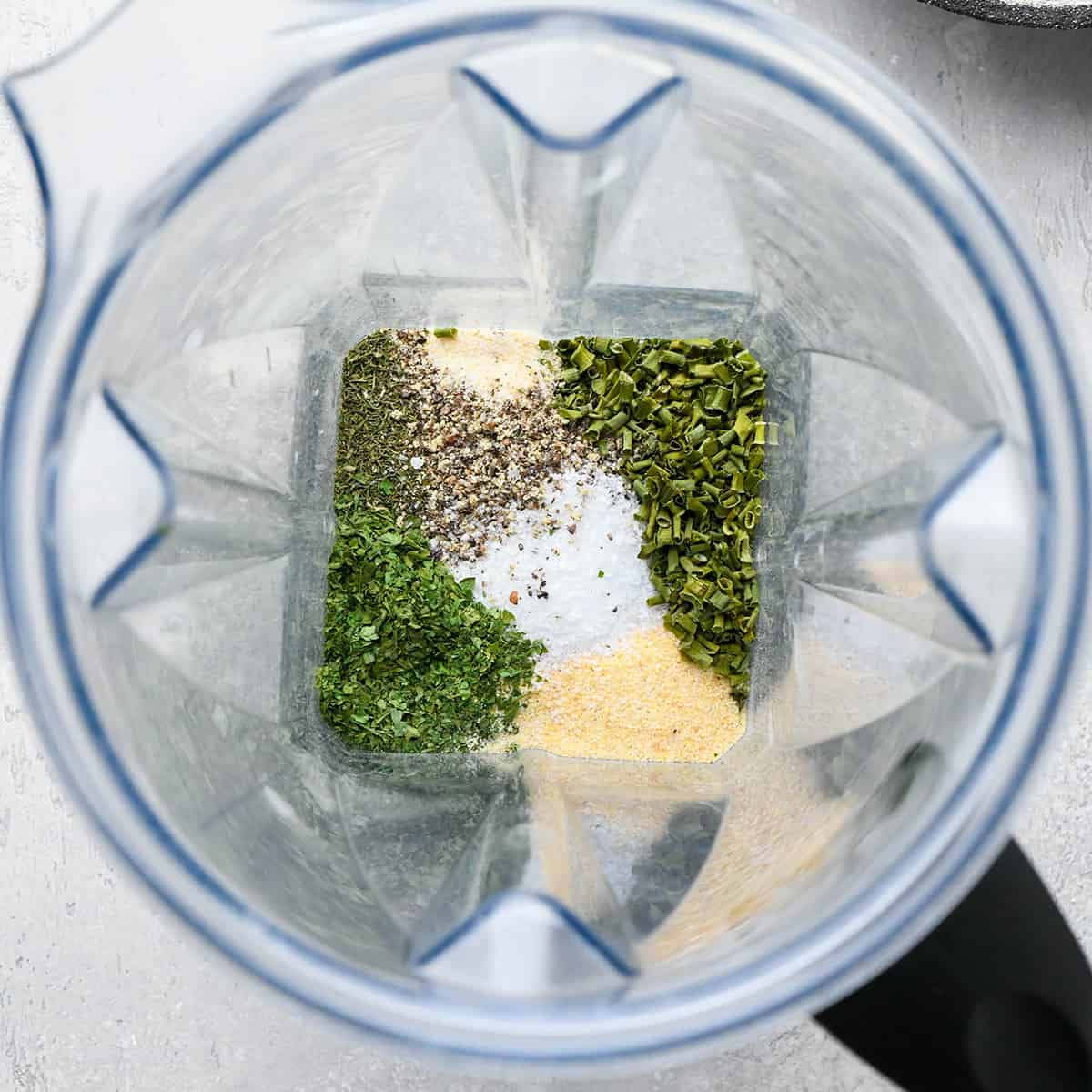How to Make Ranch Seasoning - spices and herbs in a vitamix blender before blending
