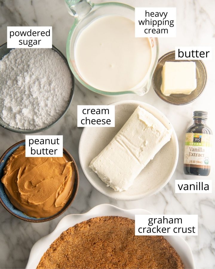 overhead view of the ingredients in this Peanut Butter Pie Recipe 