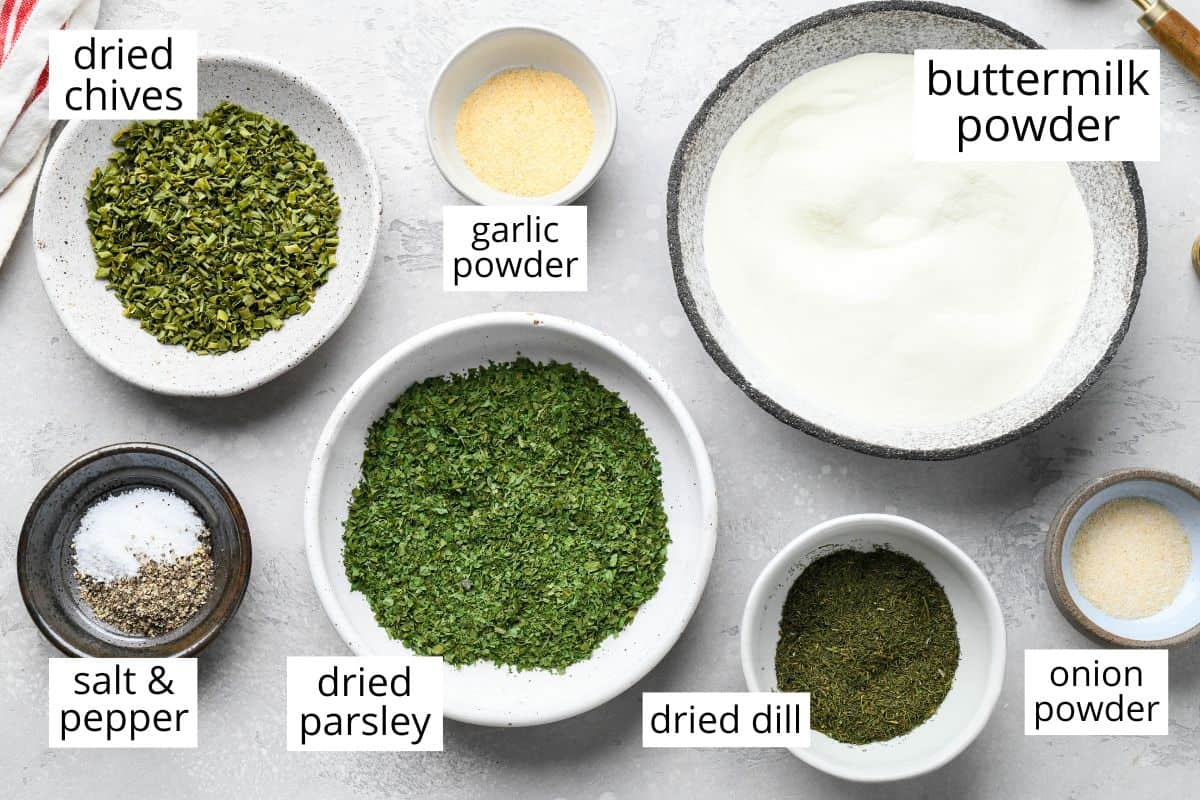 overhead view of the ingredients in this Ranch Dressing Mix recipe