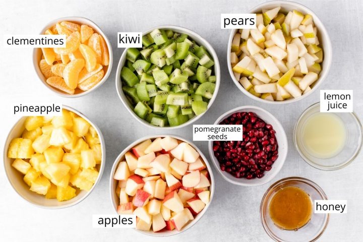 overhead view of the ingredients in this Winter Fruit Salad recipe