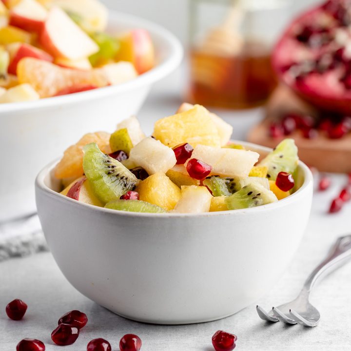 Winter Fruit Salad in a small white bowl