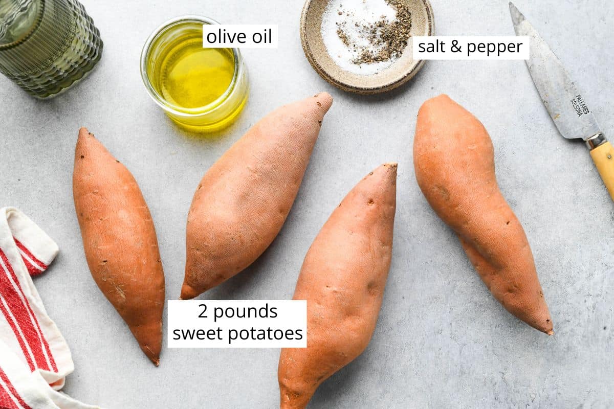 overhead photo of the ingredients in this Baked Sweet Potato Fries recipe