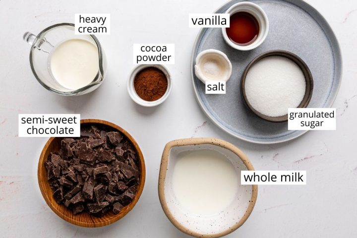 overhead view of the ingredients in this Chocolate Fondue Recipe