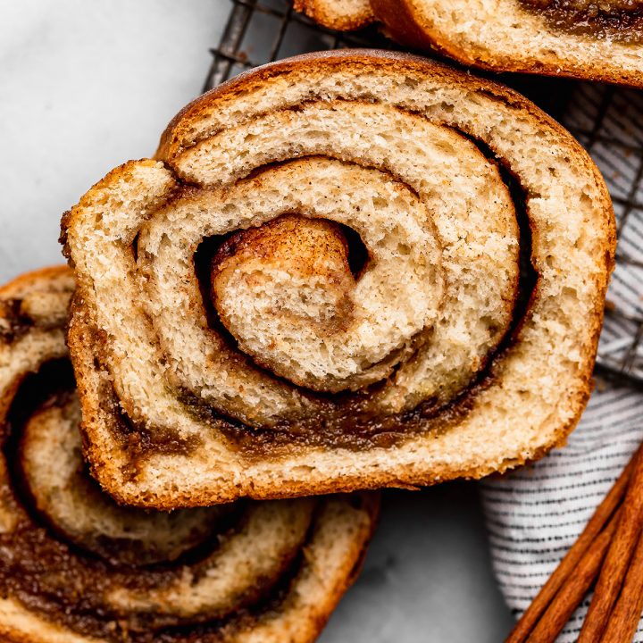 a slice of cinnamon swirl bread