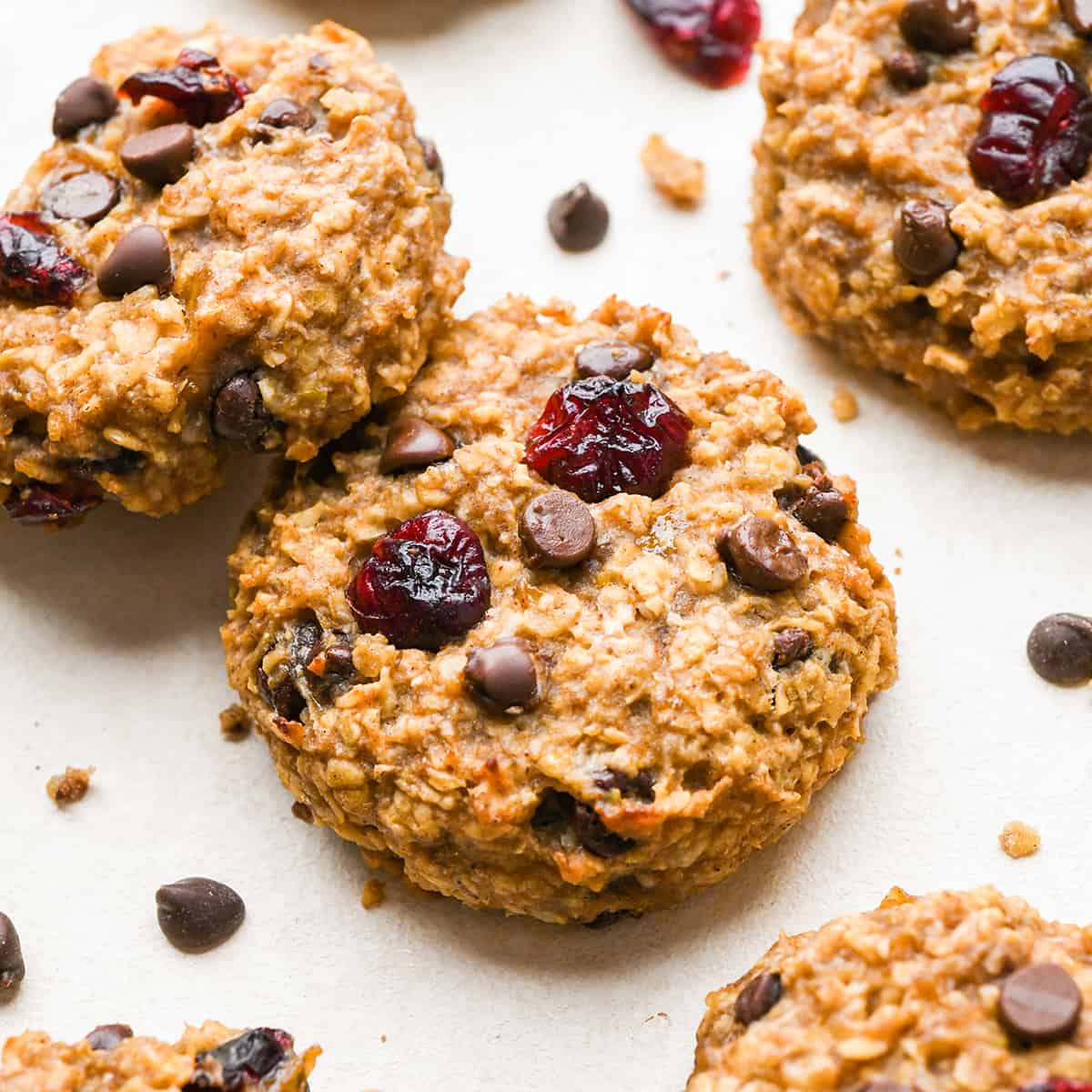 4 Breakfast Cookies with chocolate chips and dried cranberries