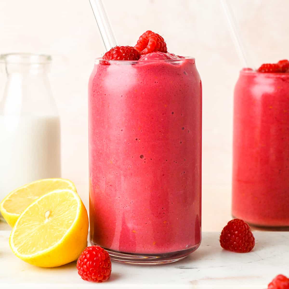 raspberry smoothie in a glass 