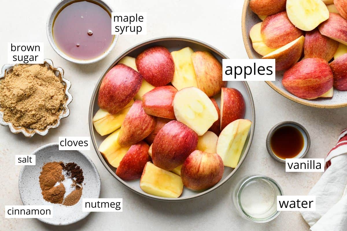 overhead photo of the ingredients in this Homemade Apple Butter recipe
