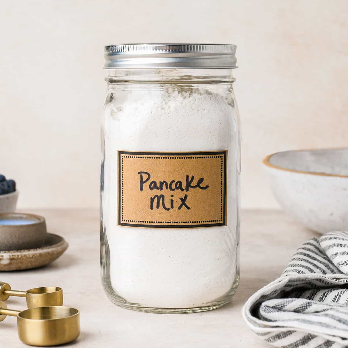 Homemade Pancake Mix in a jar with a label