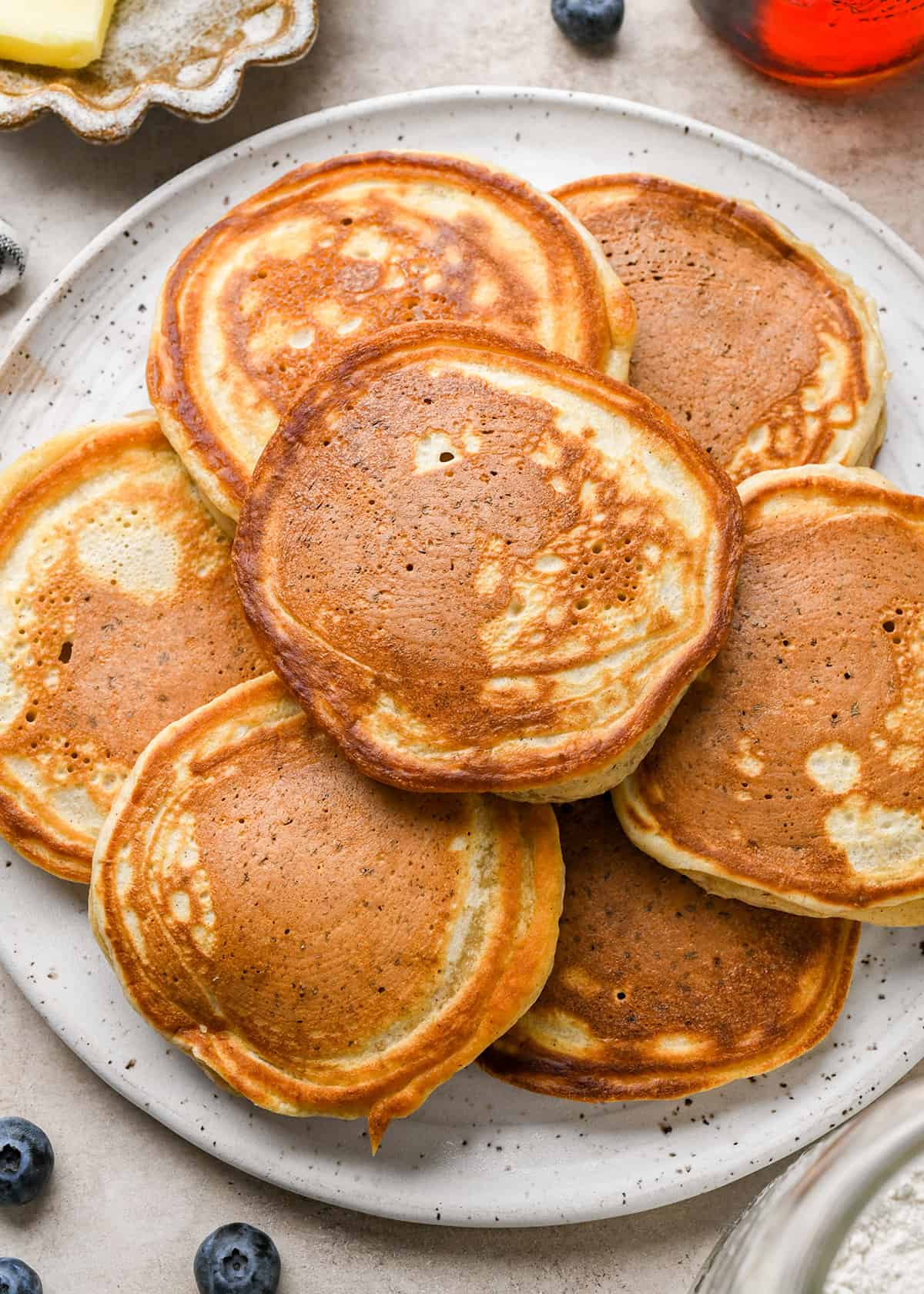 7 pancakes made with homemade pancake mix on a plate 