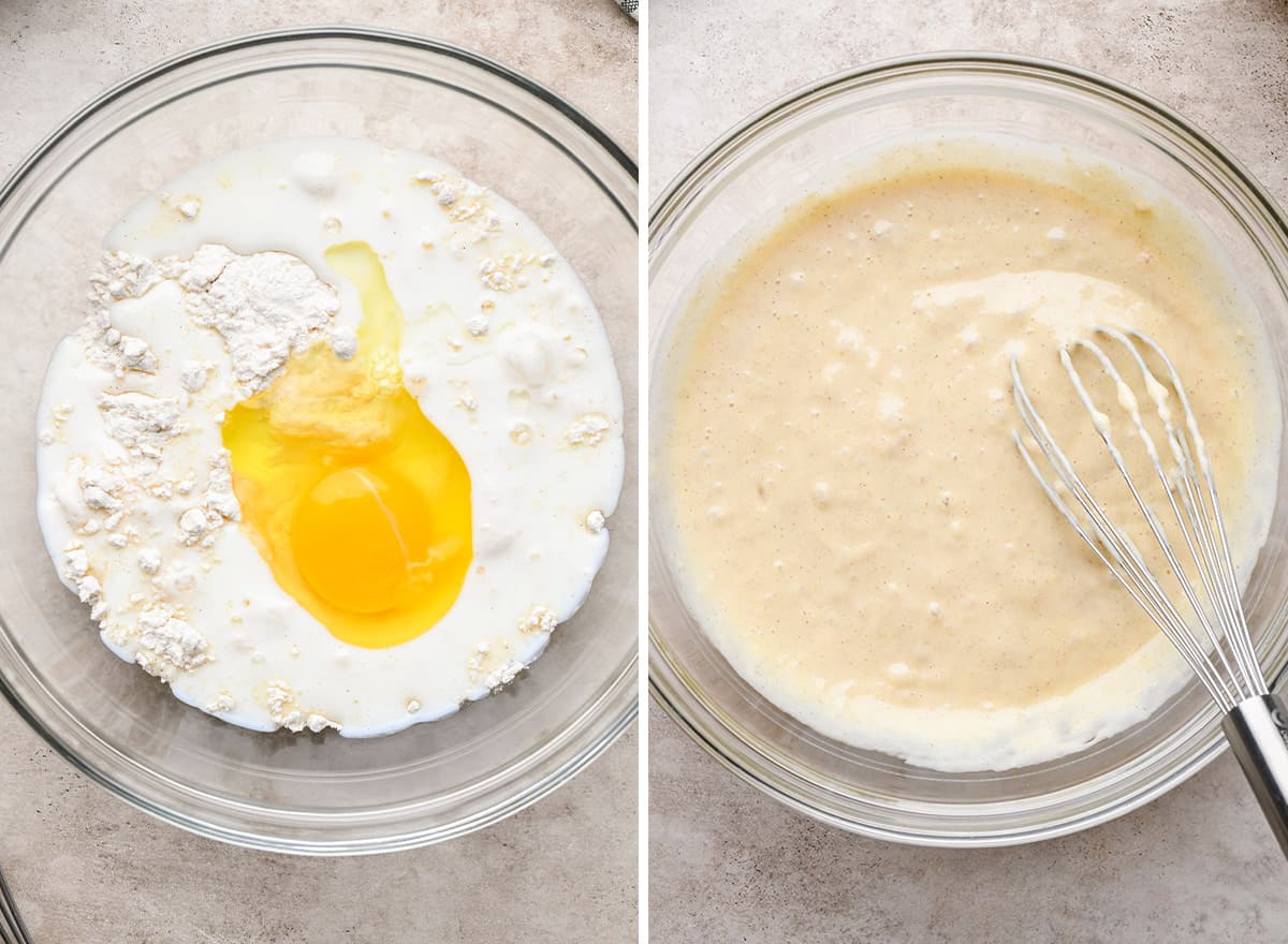 two photos showing how to make homemade pancakes with homemade pancake mix