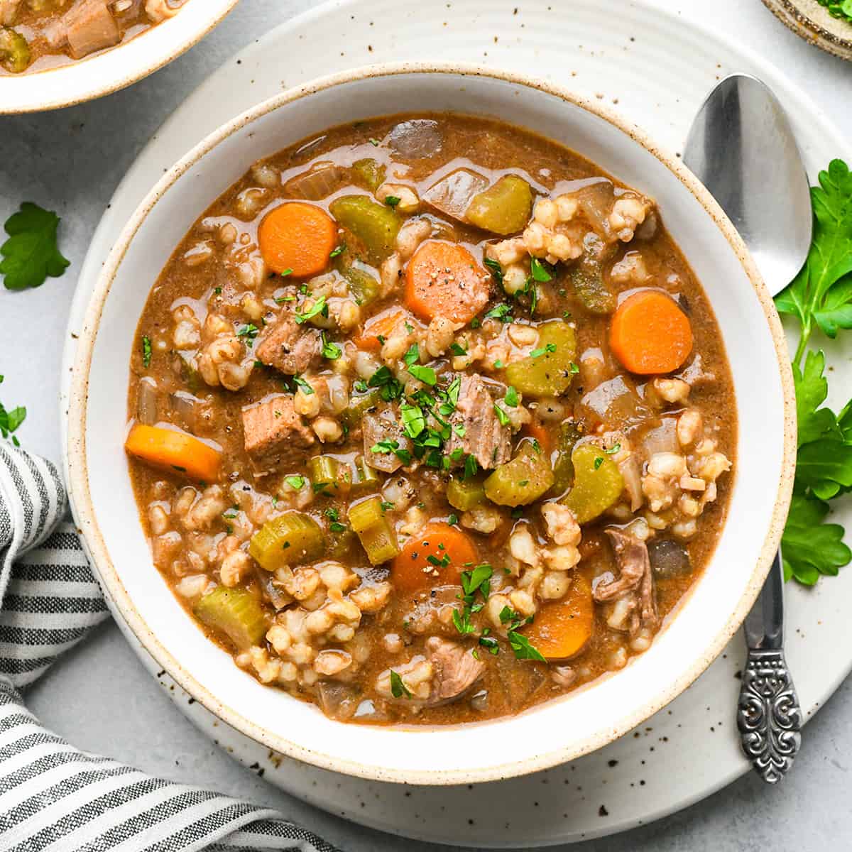 a bowl of Beef and Barley Soup