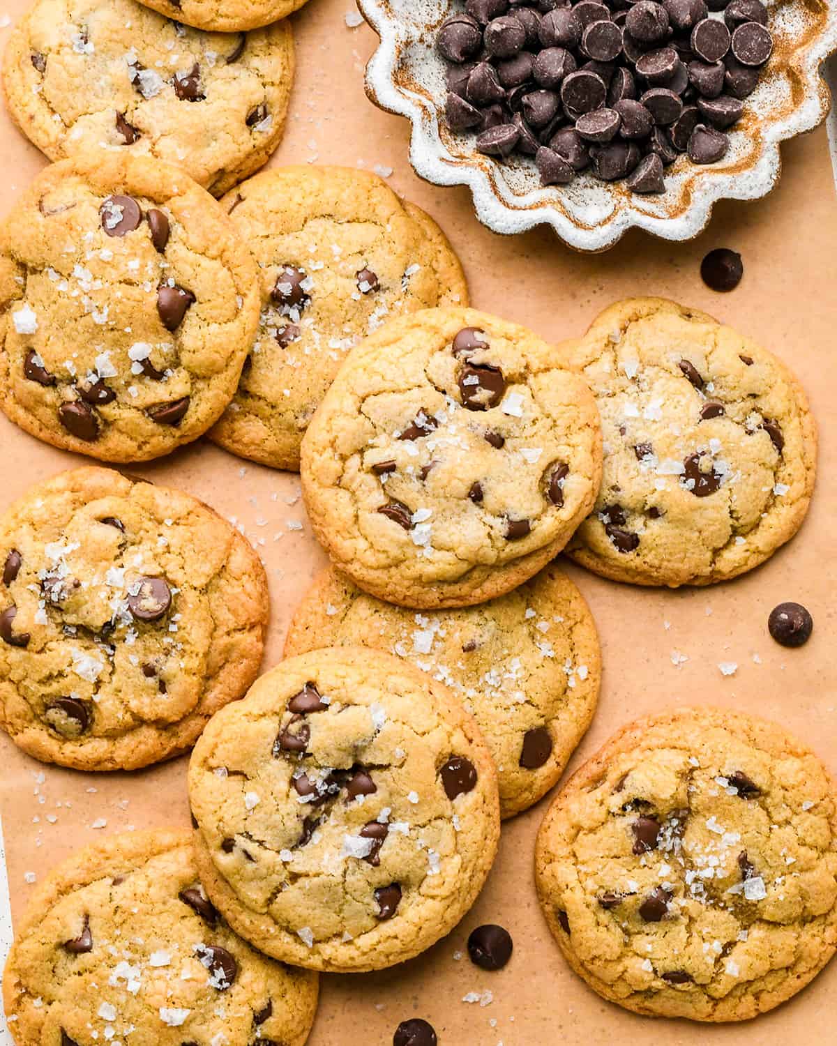 10 Brown Butter Chocolate Chip Cookies with flaky sea salt