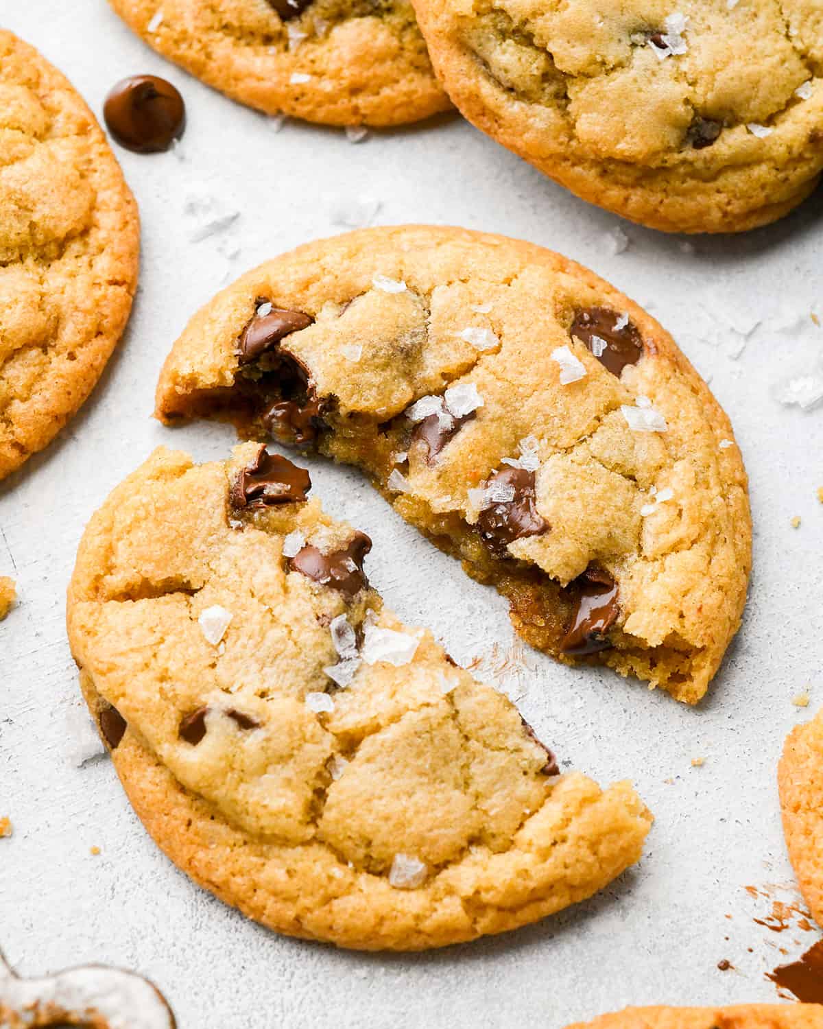 a Brown Butter Chocolate Chip Cookie cut in half