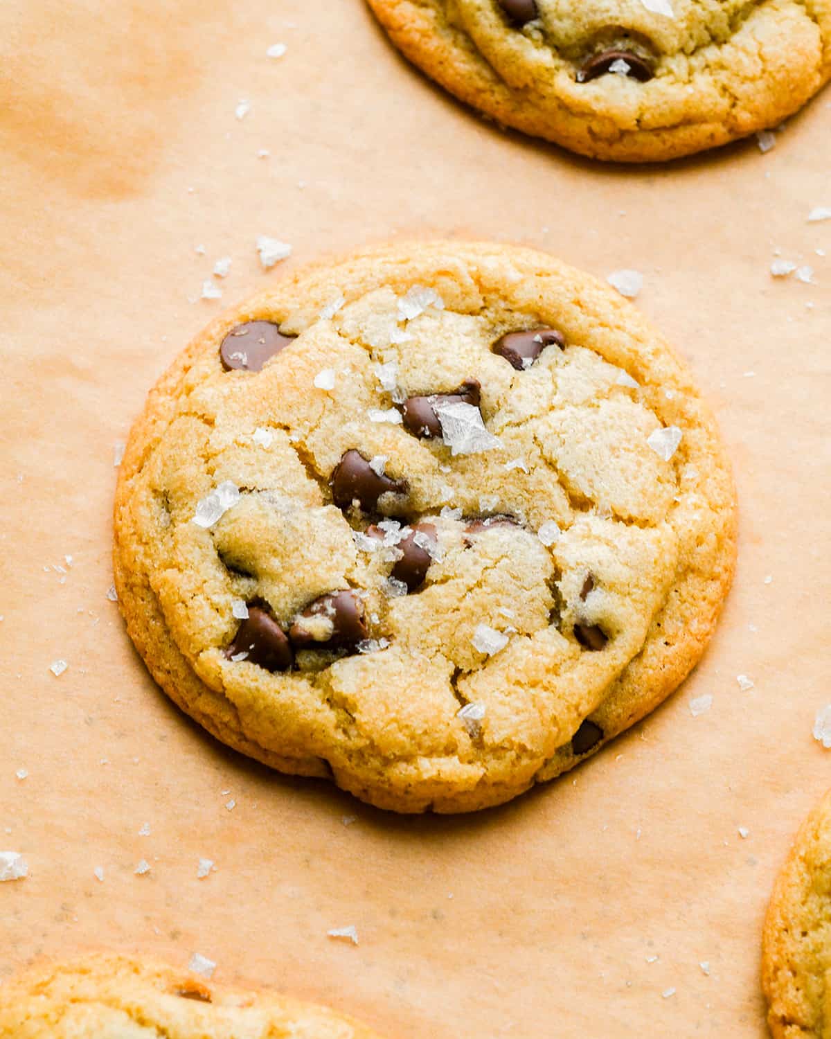 Brown Butter Chocolate Chip Cookie topped with flaky sea salt