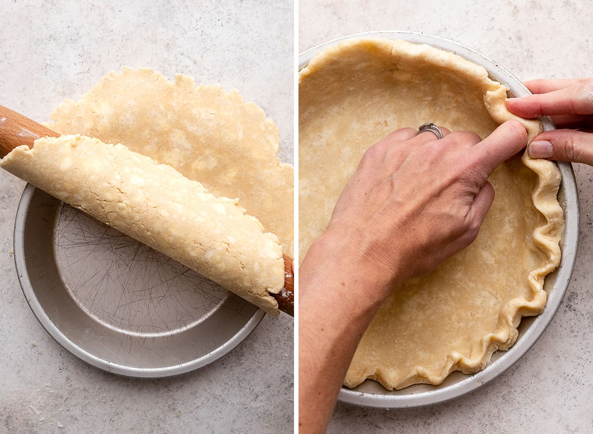 two photos showing how to make brownie pie crust