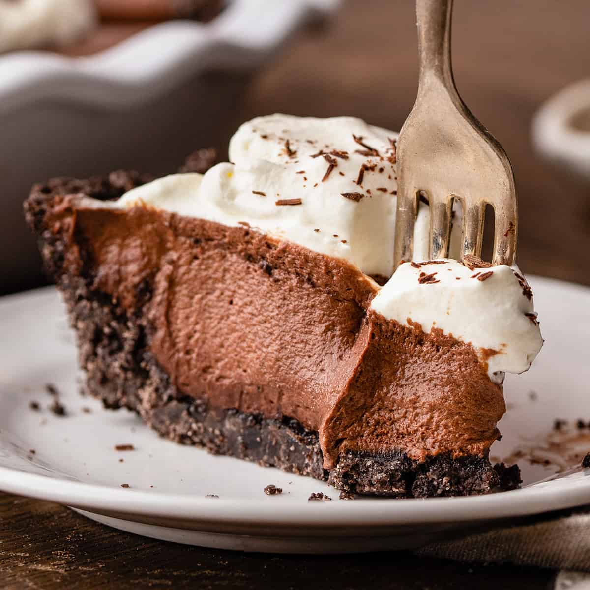 a fork taking a bite of Chocolate Pudding Pie