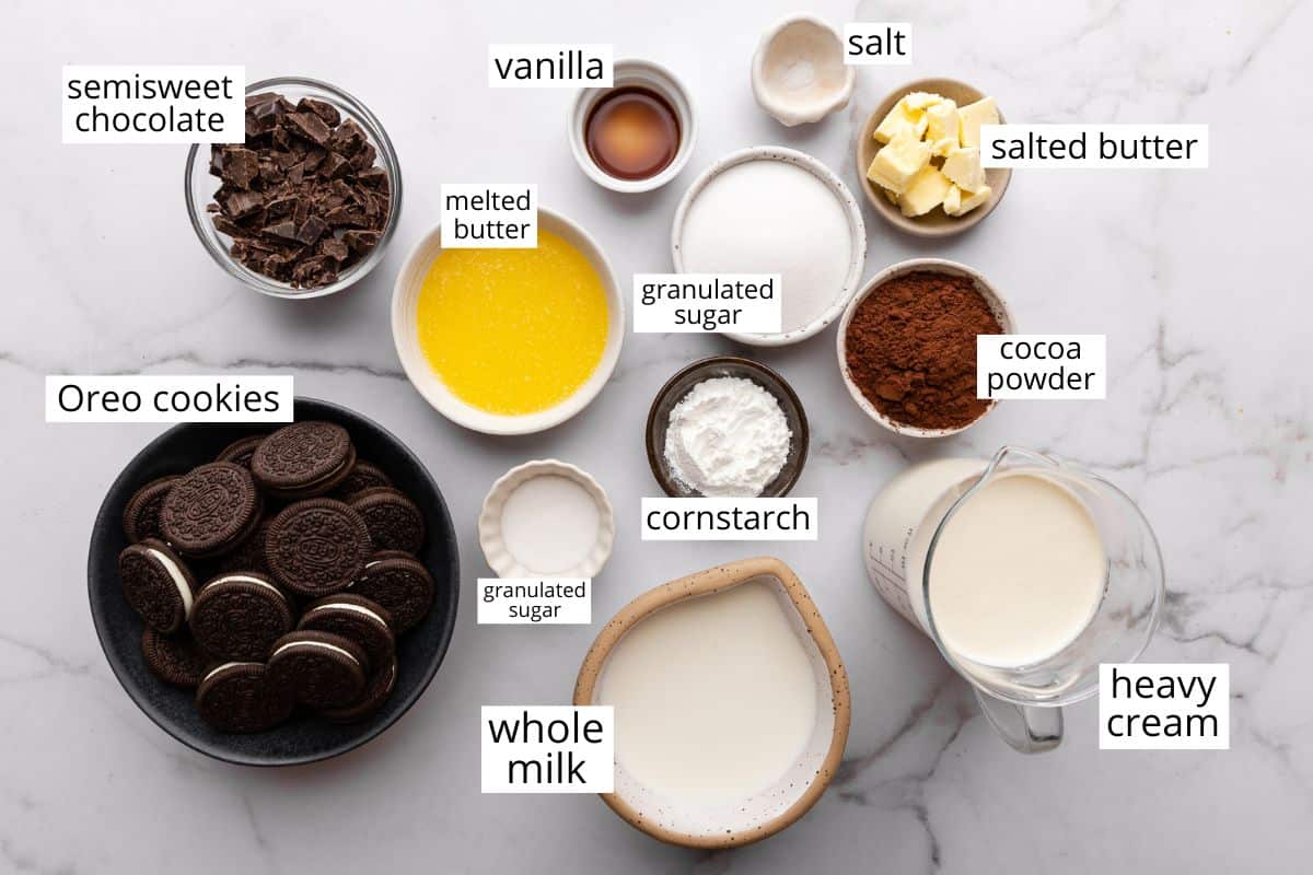 overhead photo of the ingredients in this Chocolate Pudding Pie recipe