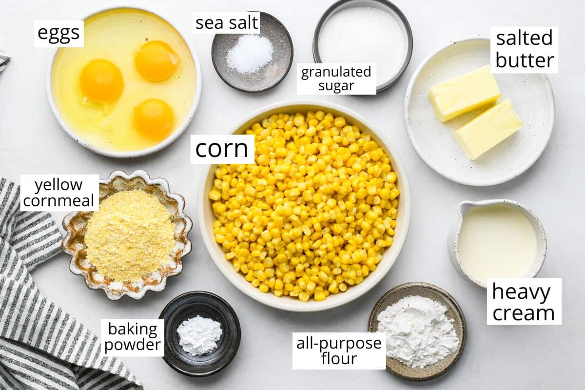 overhead photo of the ingredients in this Corn Pudding recipe