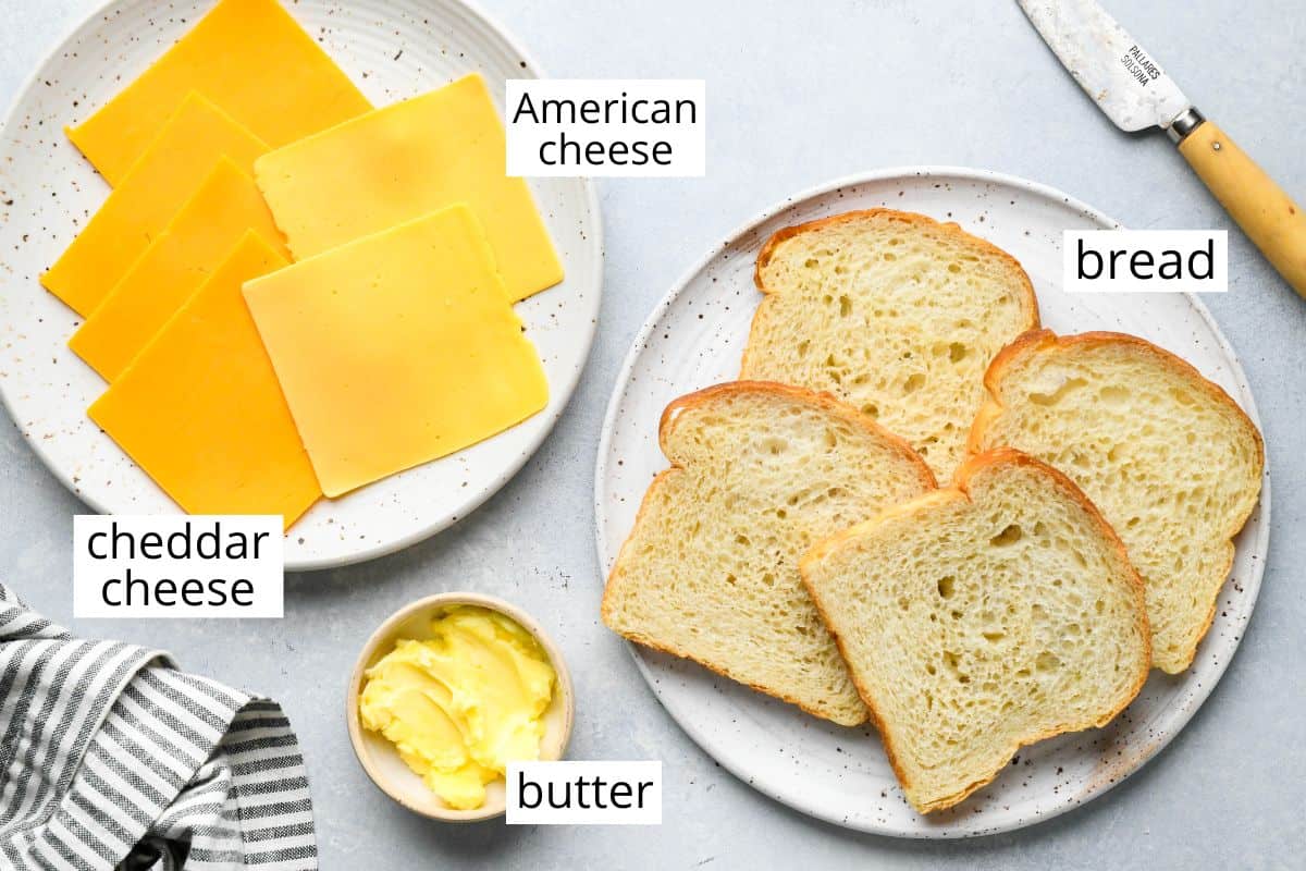 overhead photo of the ingredients in this grilled cheese sandwich recipe
