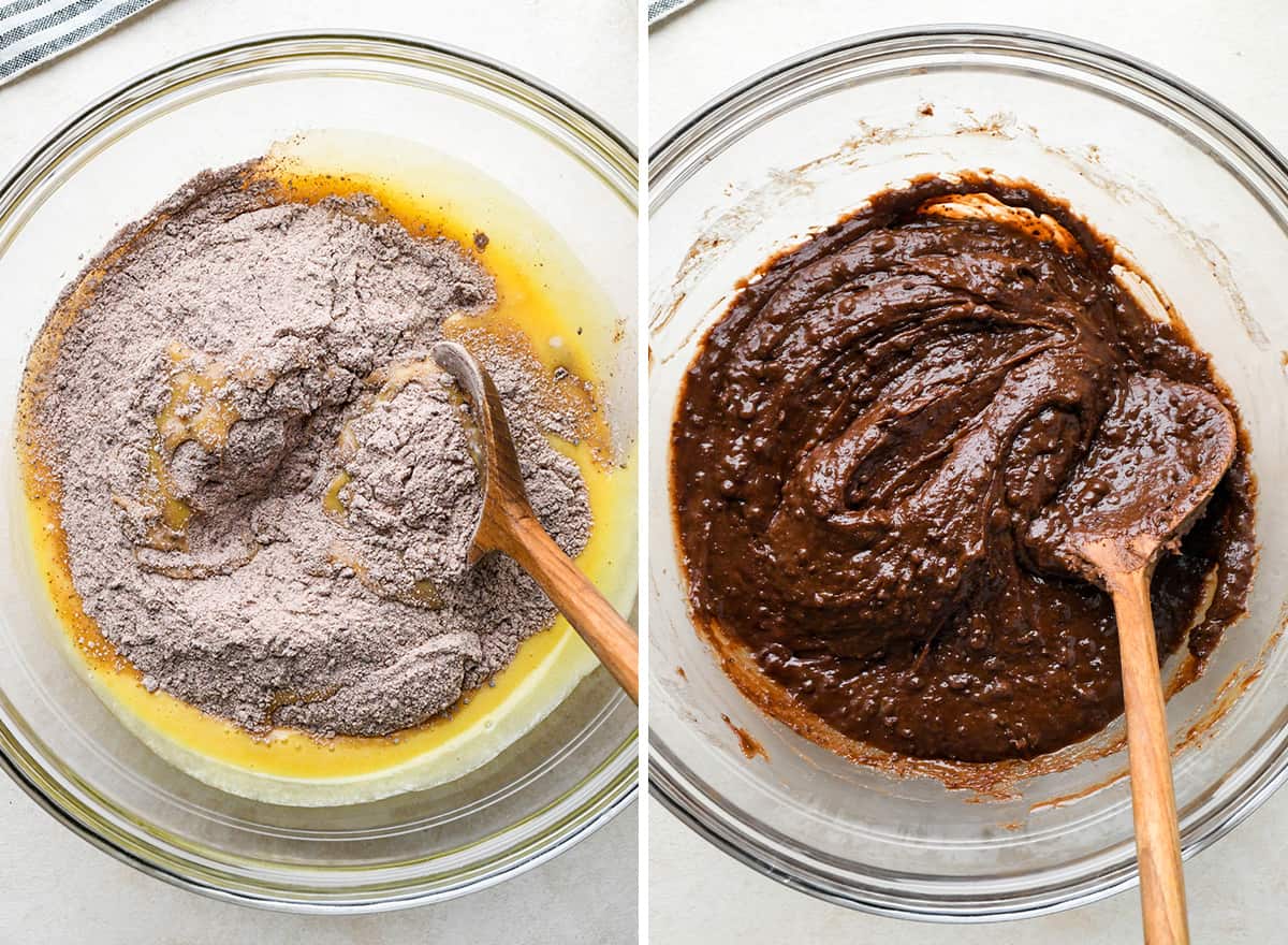 two photos showing how to make brownies with Homemade Brownie Mix
