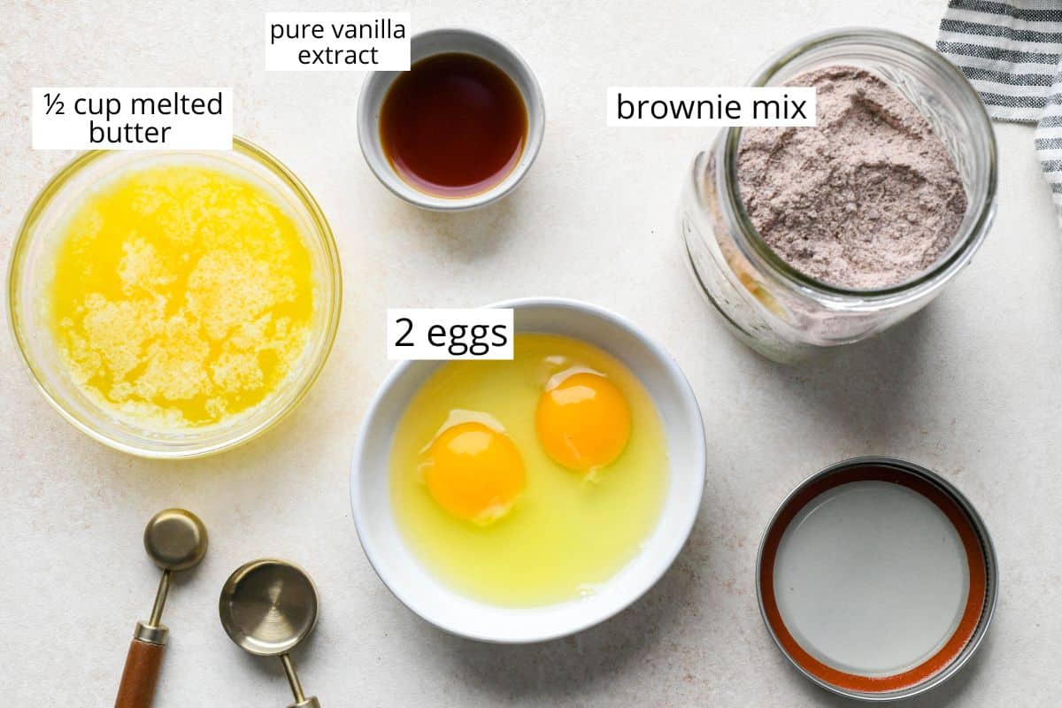 overhead photo of the wet ingredients needed to make brownies with this Homemade Brownie Mix recipe