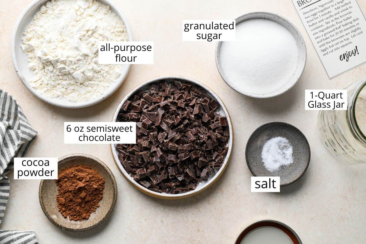 overhead photo of the ingredients in this Homemade Brownie Mix recipe