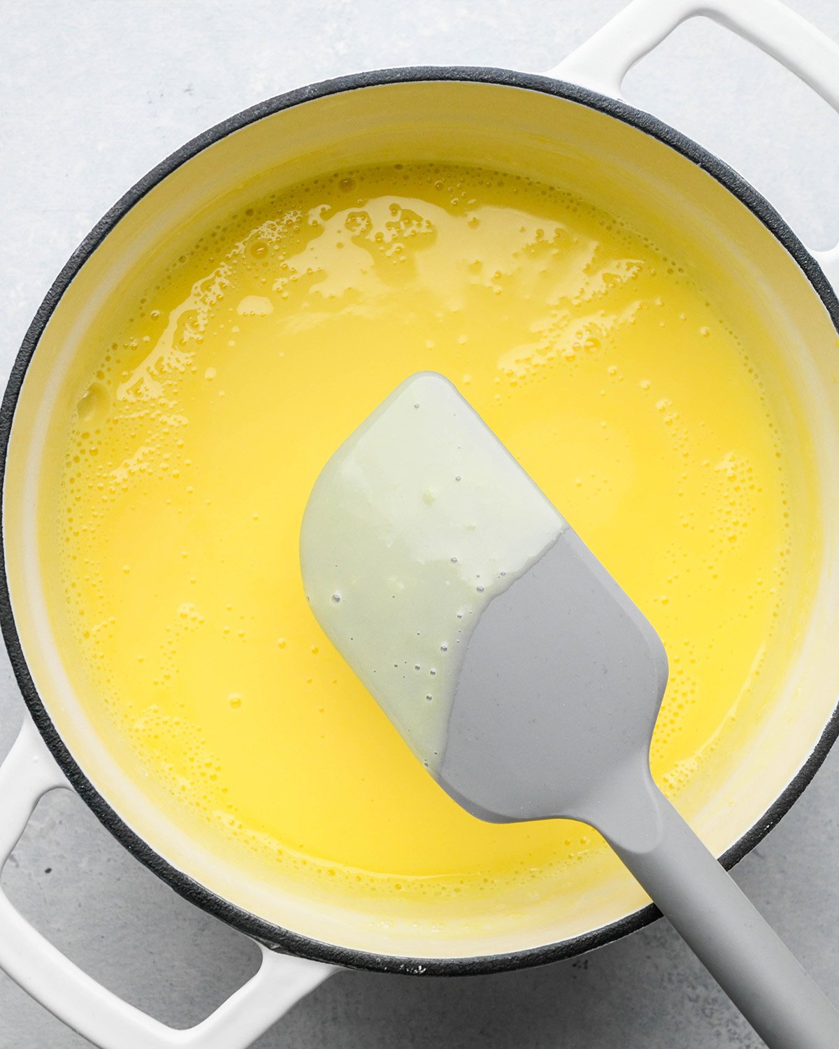 overhead view of the custard cooked