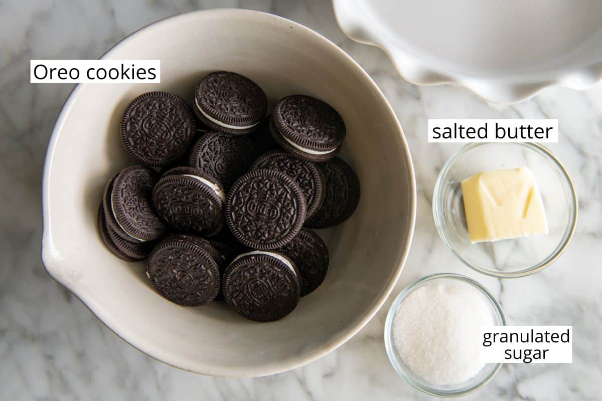 overhead photo of the ingredients in this Oreo Pie Crust recipe 