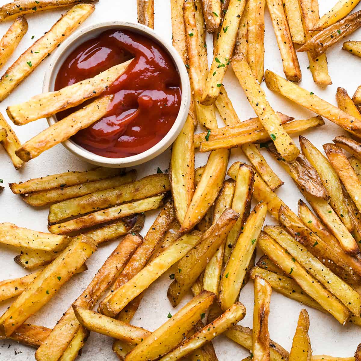 Homemade French Fries with a bowl of ketchup 