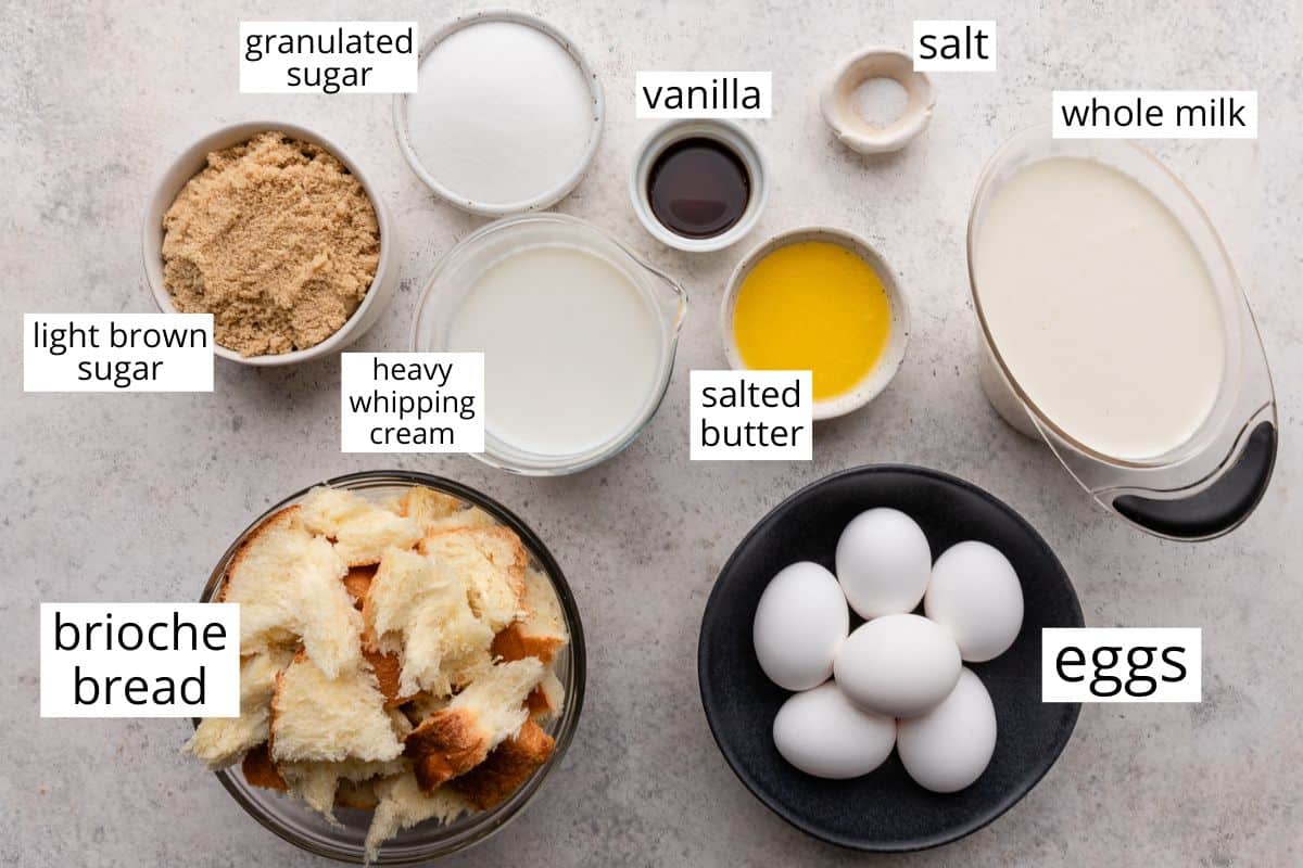 overhead photo of the ingredients in this Bread Pudding recipe