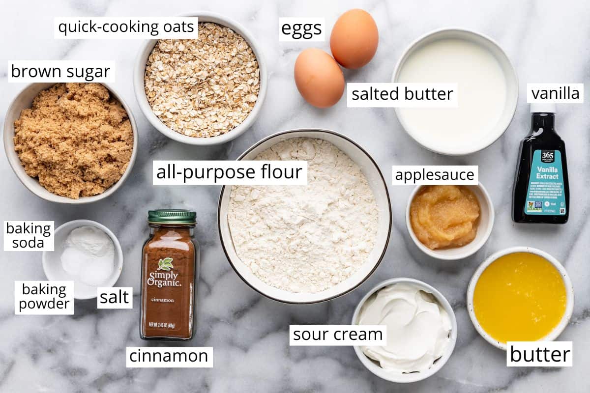 overhead photo of the ingredients in this Oatmeal Muffins recipe