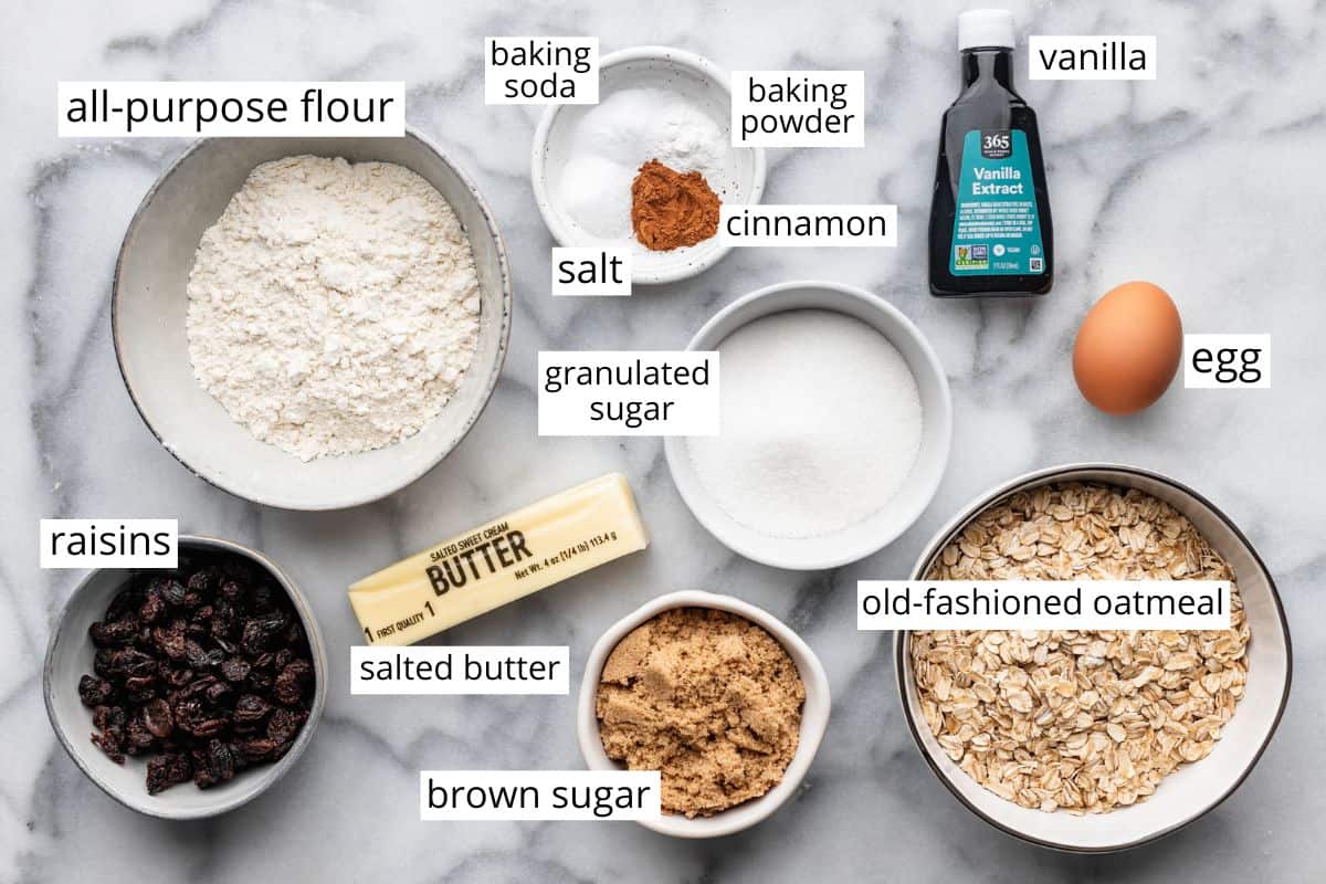 overhead photo of the ingredients in this Oatmeal Raisin Cookies recipe