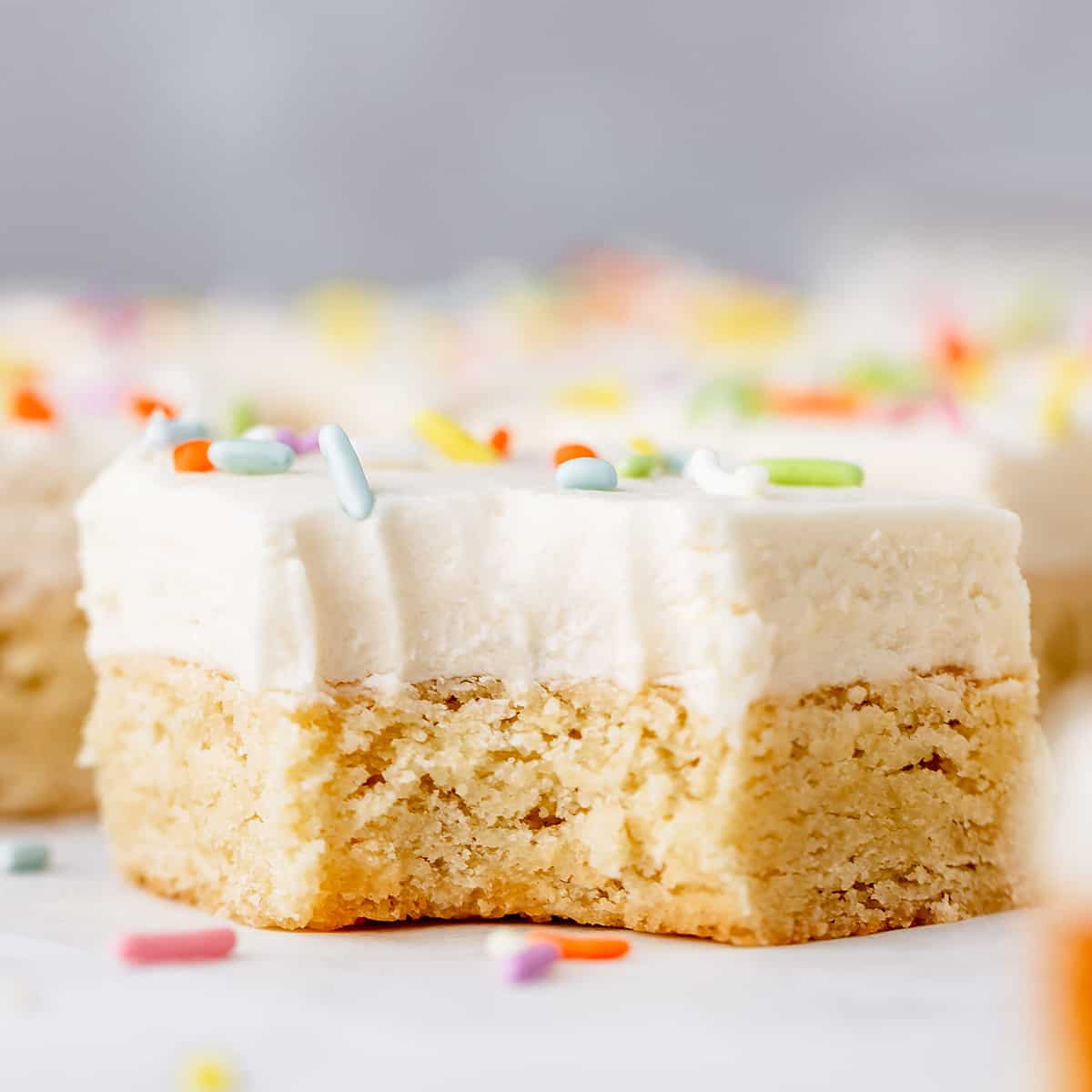 a Sugar Cookie Bar with a bite taken out of it