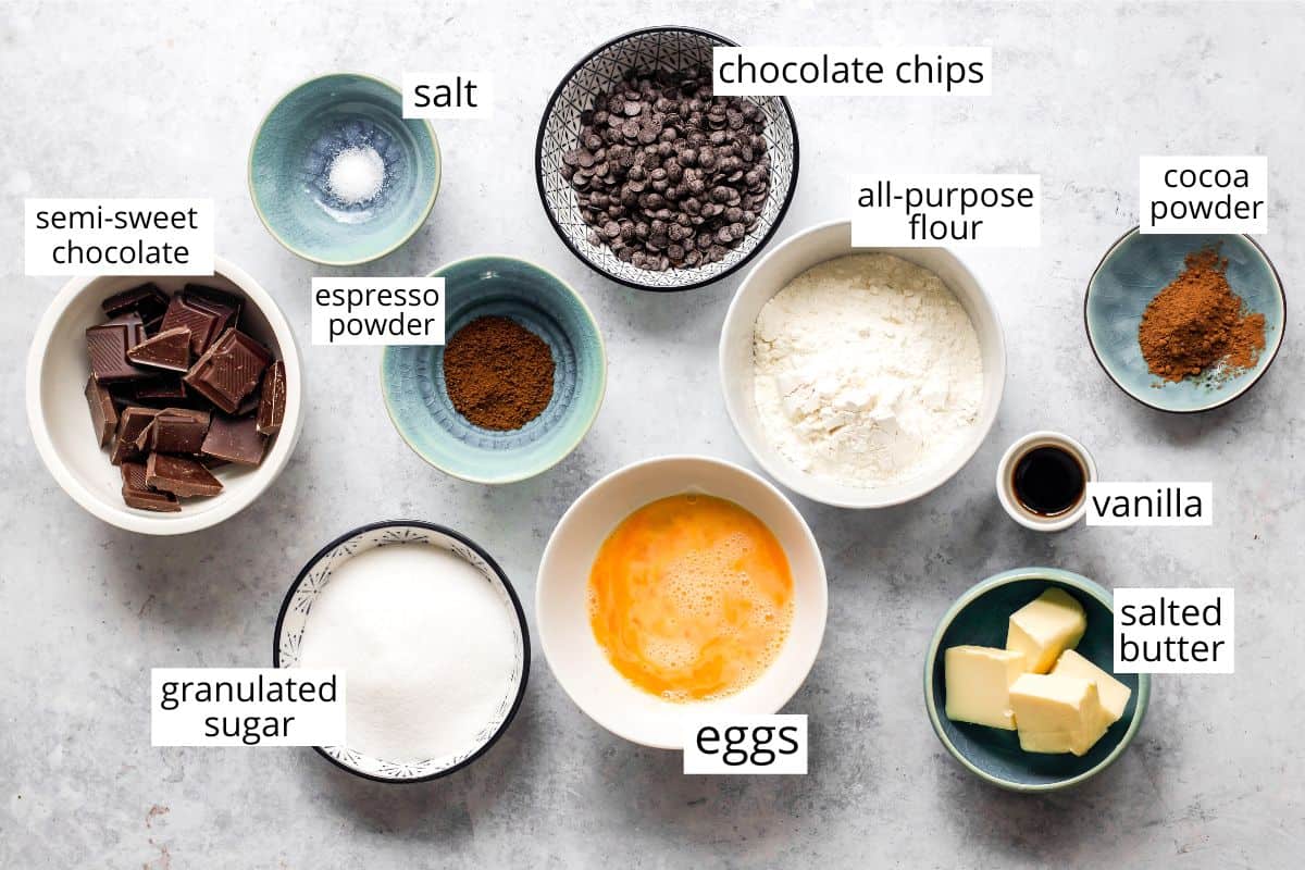 overhead photo of the ingredient sin this Coffee Brownies recipe
