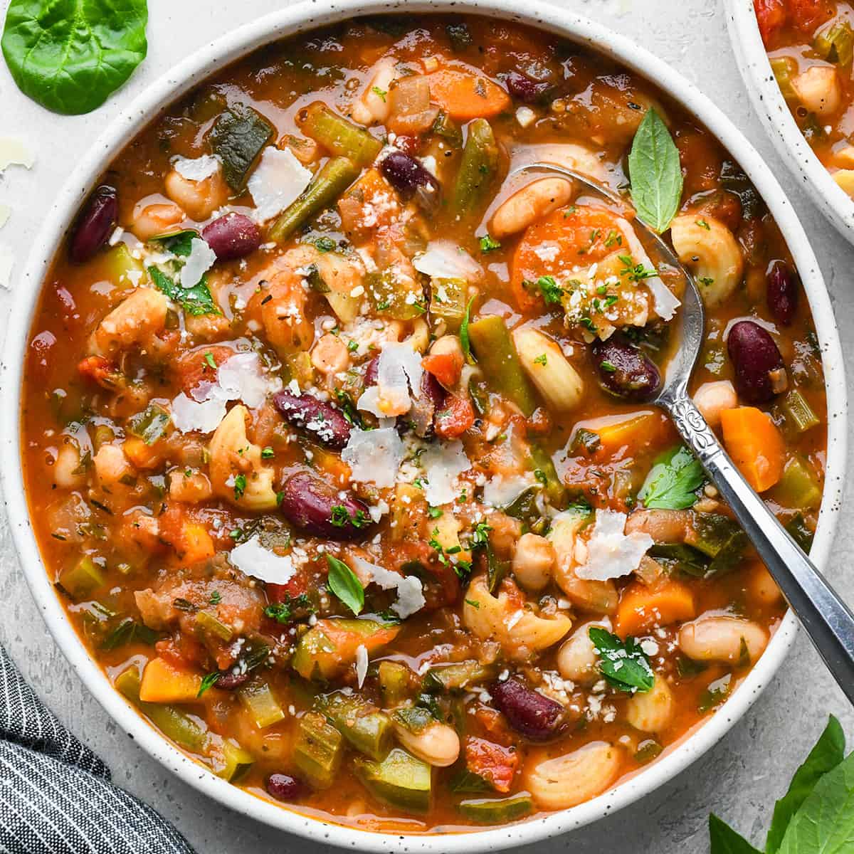 a bowl of Minestrone Soup Recipe with a spoon
