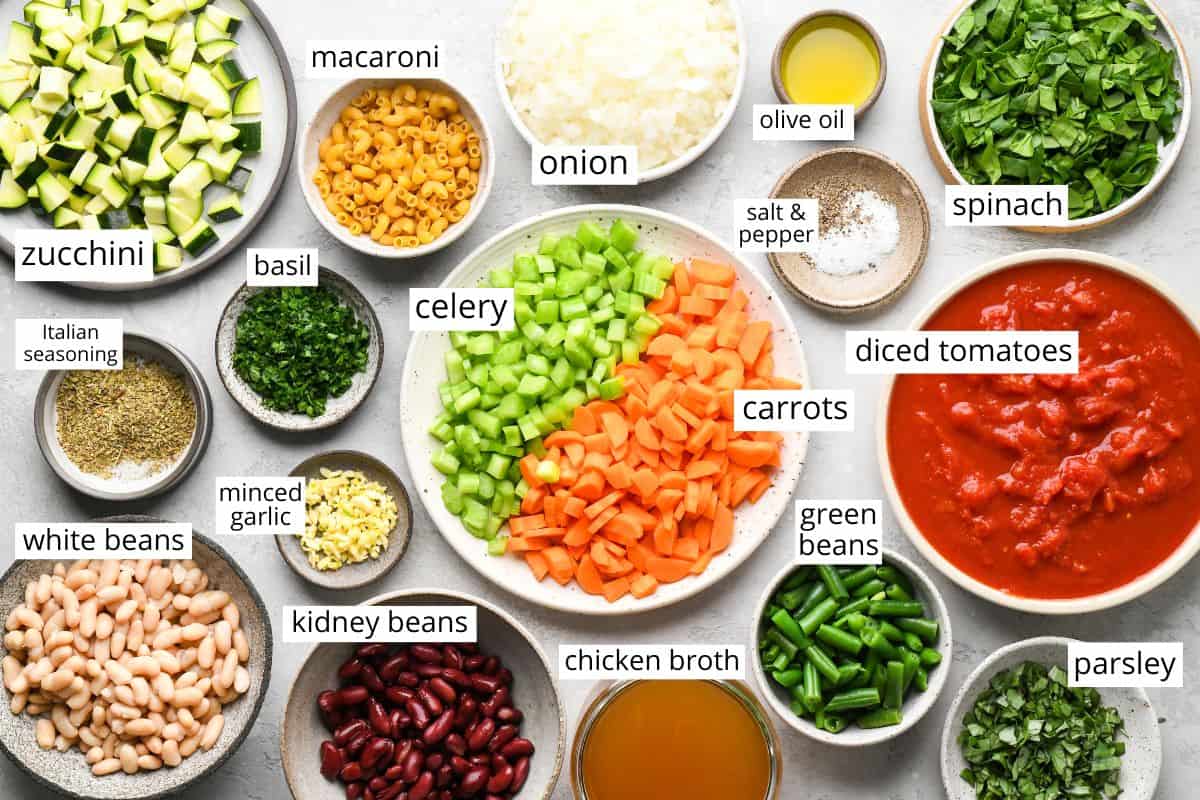overhead photo of the ingredients in this Minestrone Soup recipe