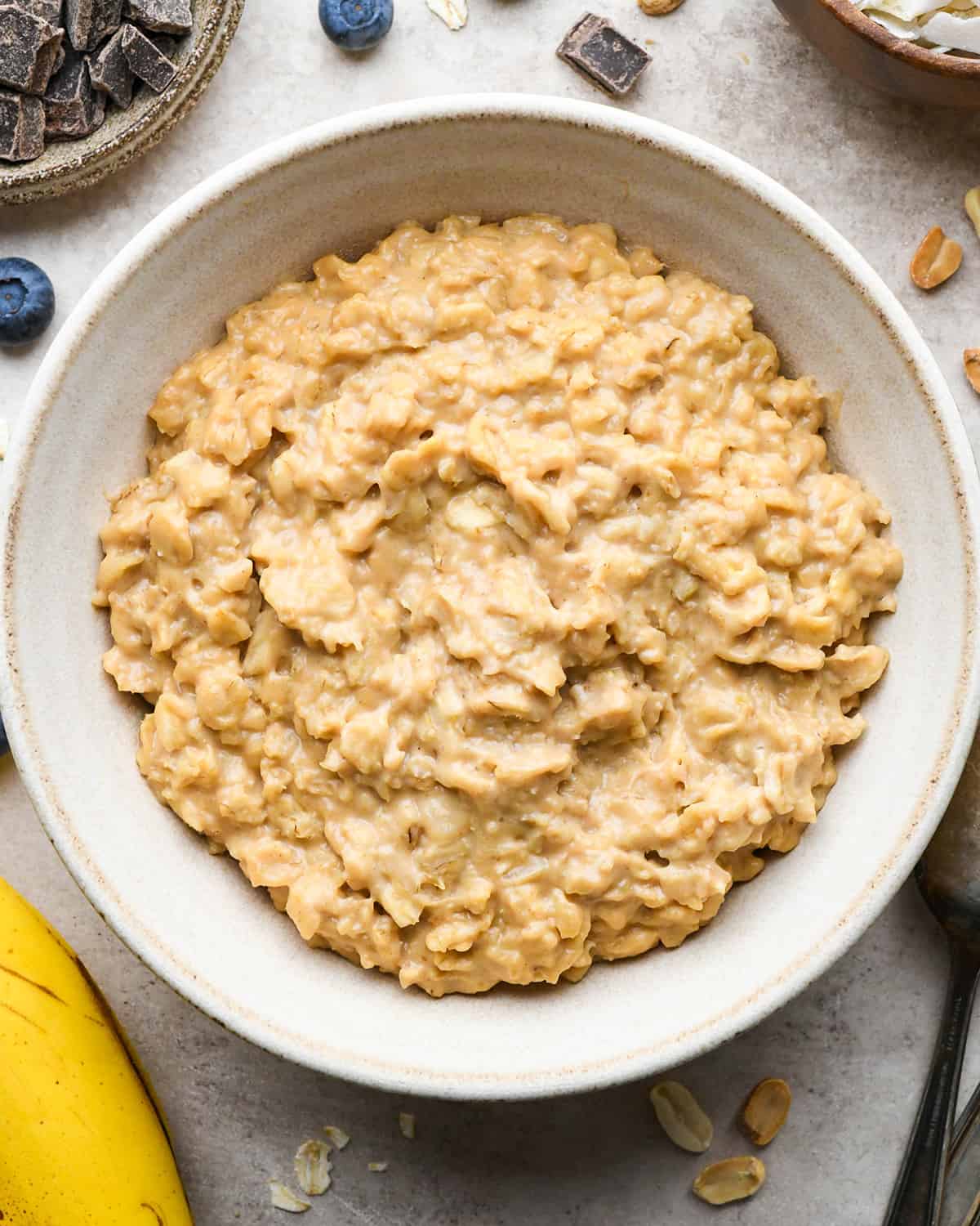 Peanut Butter Oatmeal in a bowl without toppings