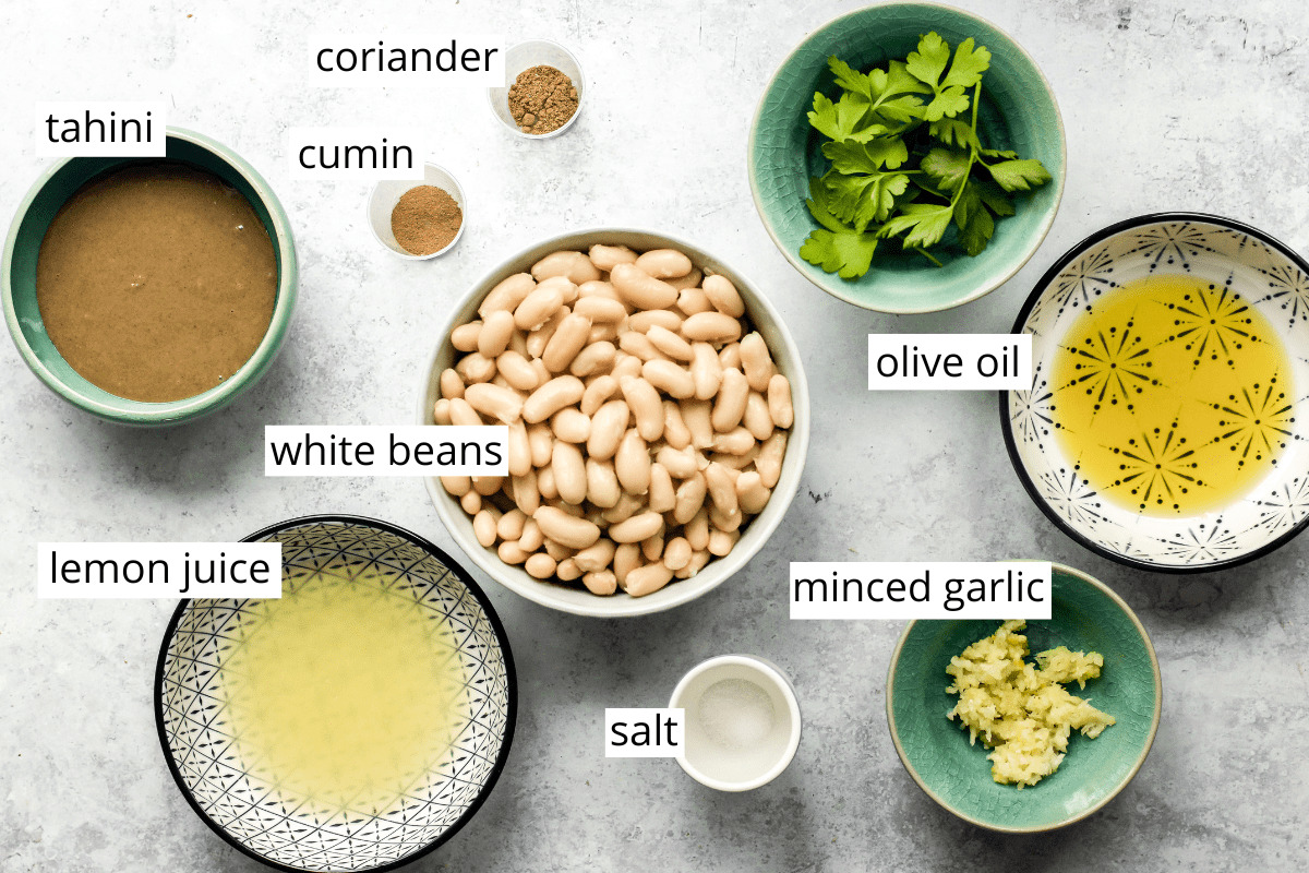 White Bean Hummus recipe ingredients labeled