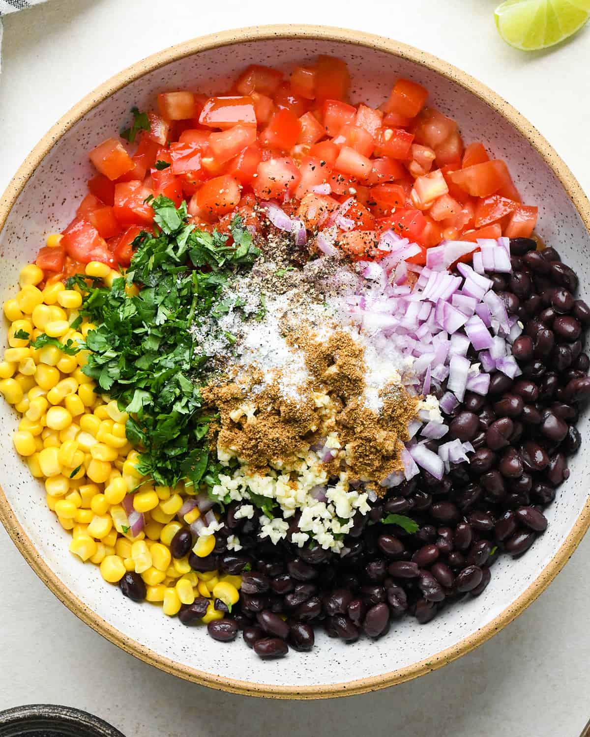 Black Bean and Corn Salsa in a large bowl before mixing