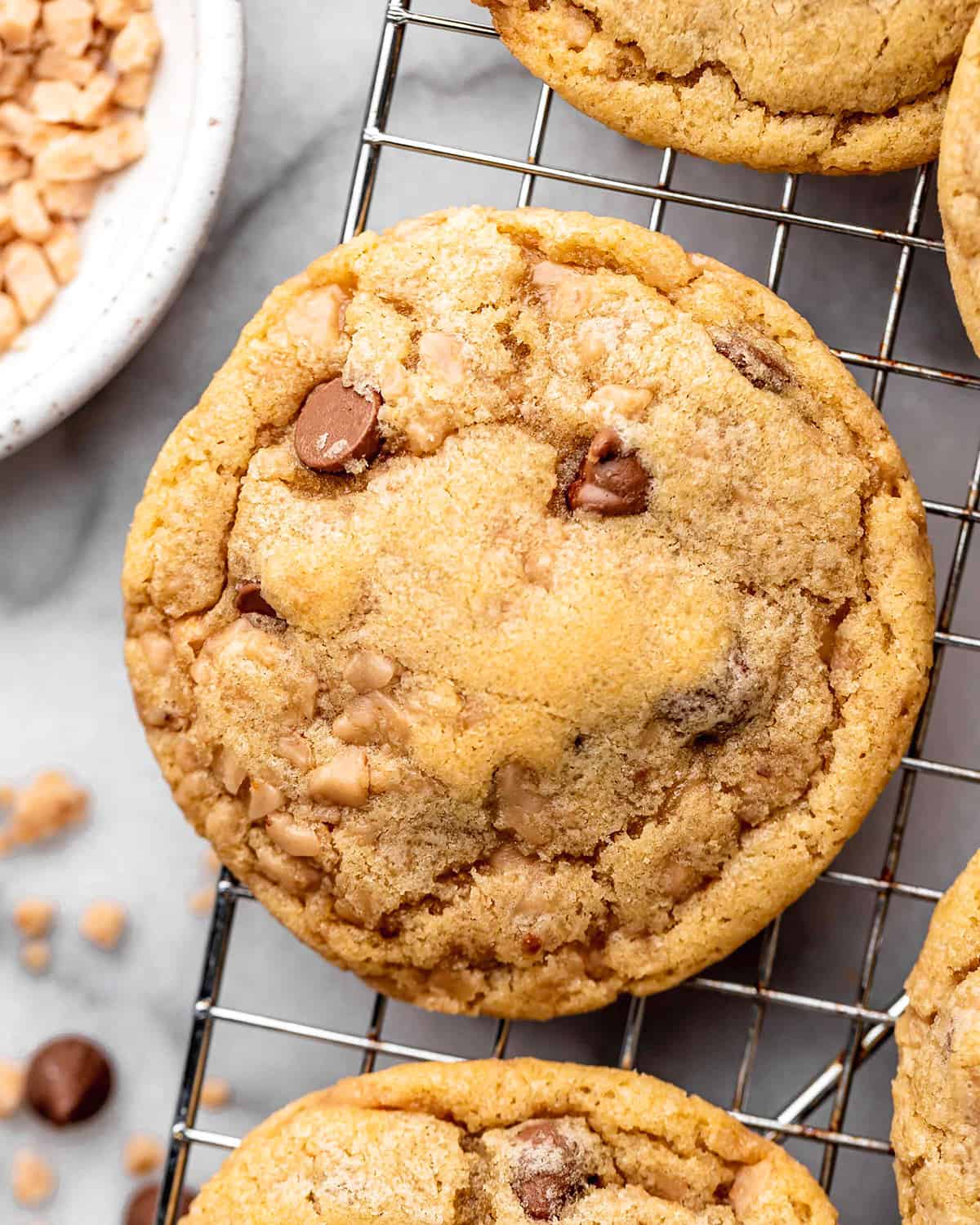 up close overhead photo of Toffee Cookies