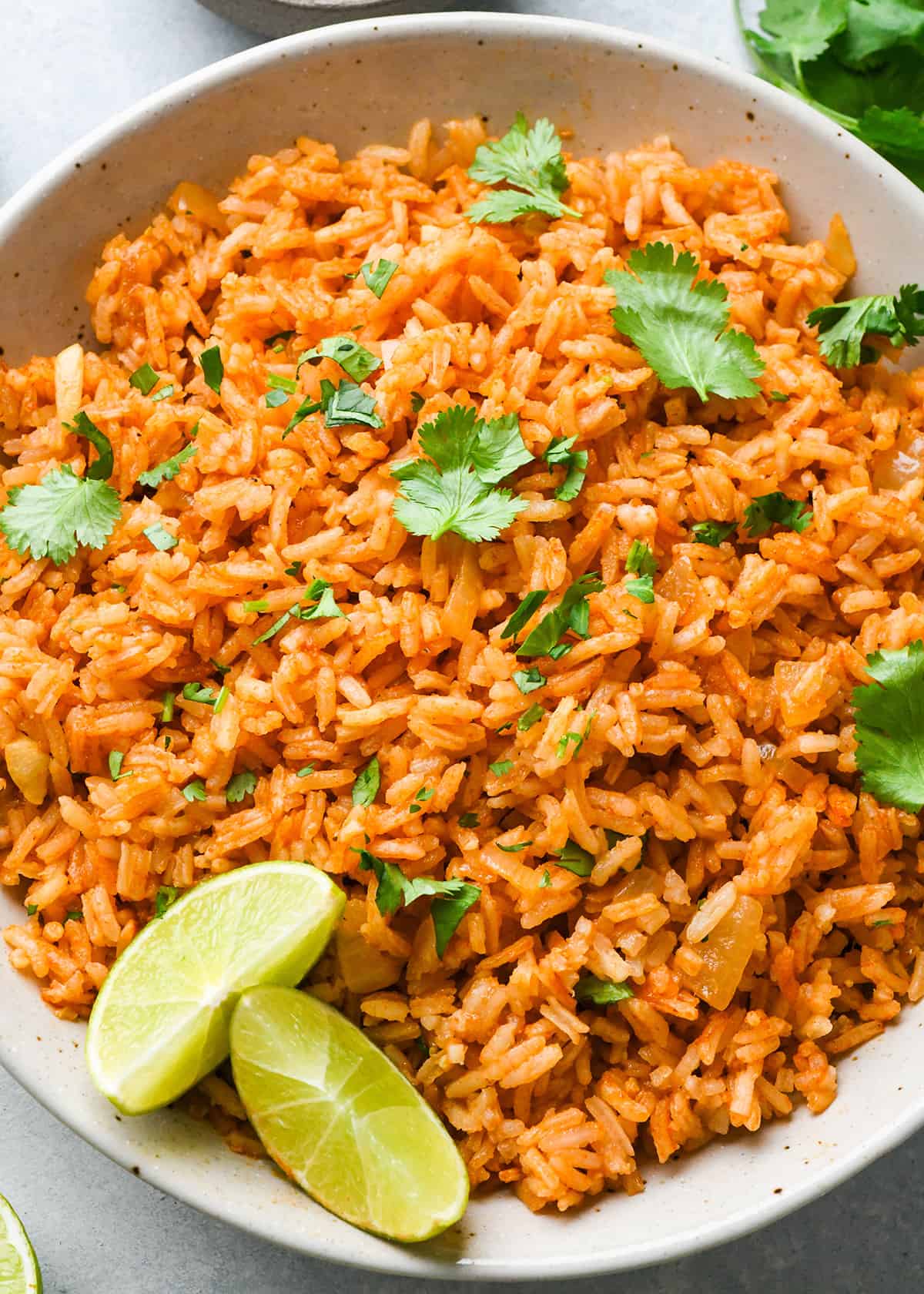 Mexican Rice in a bowl garnished with cilantro