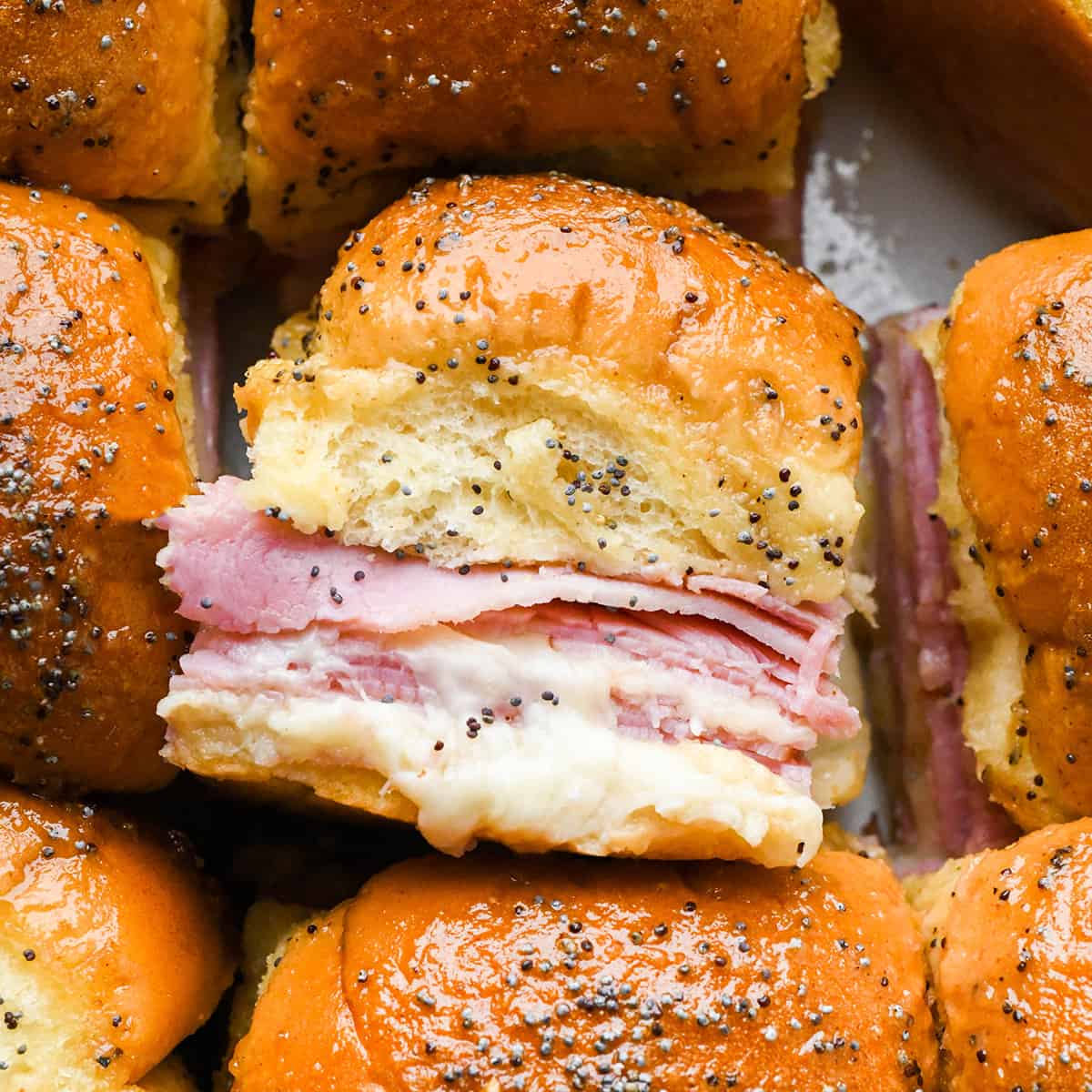 Ham and Cheese Sliders in a baking dish