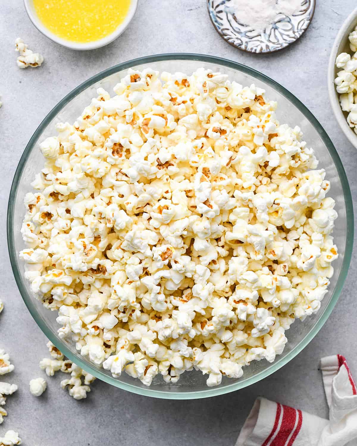 Butter Popcorn in a glass bowl