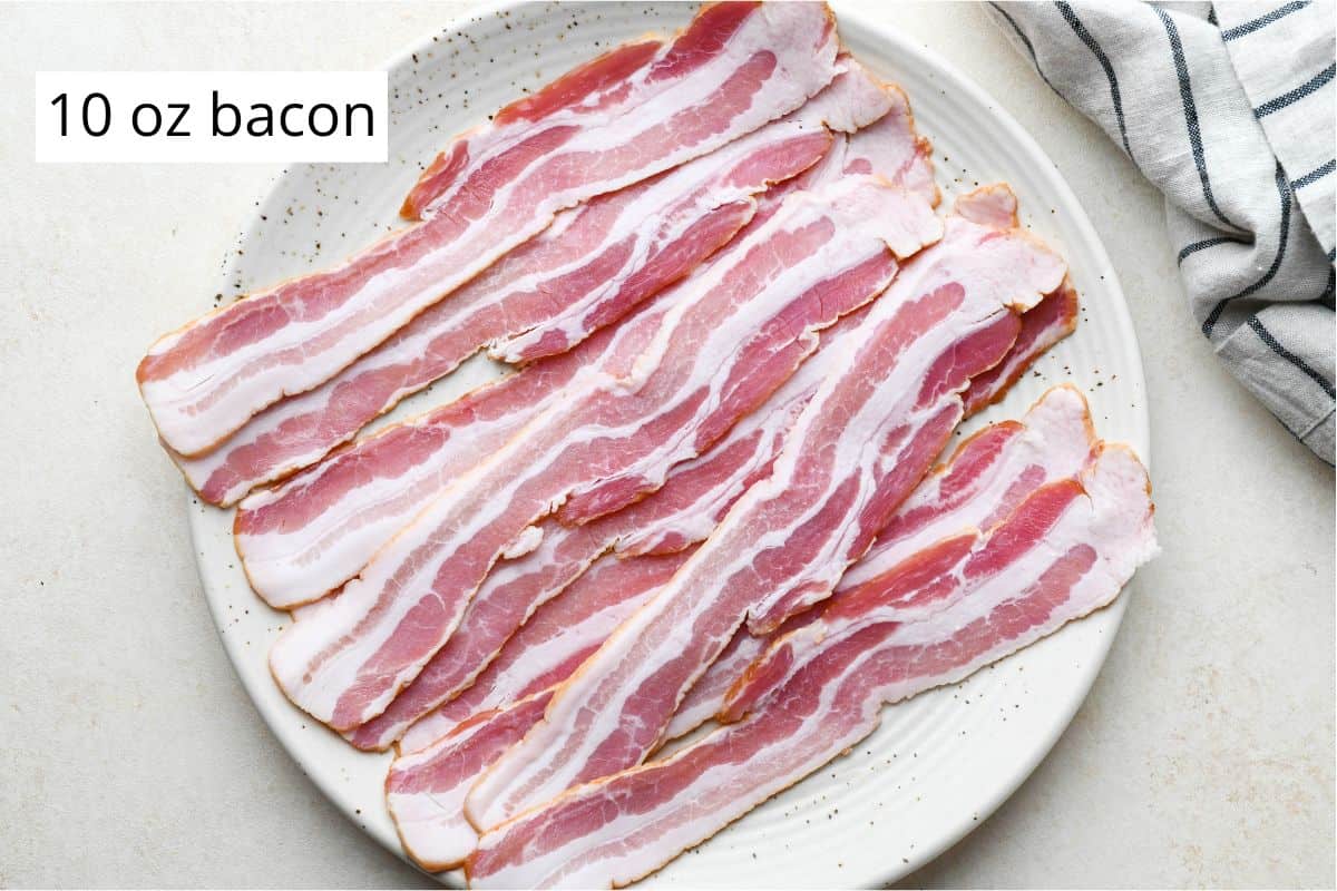 uncooked bacon on a plate to make Oven Baked Bacon
