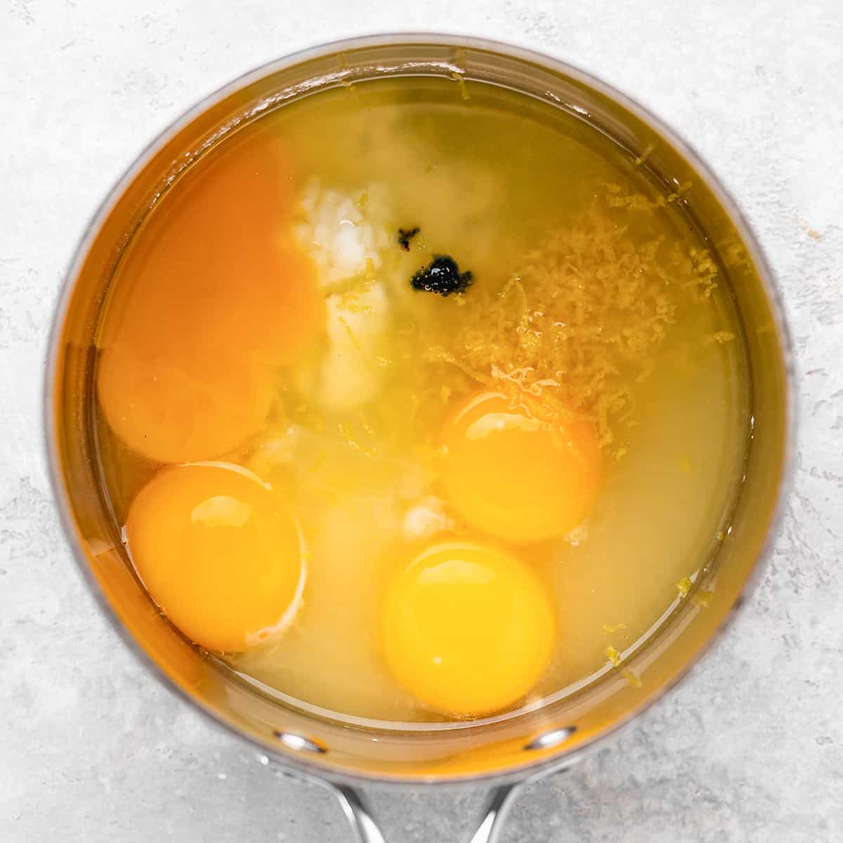 How to Make Lemon Curd - ingredients in a saucepan before whisking