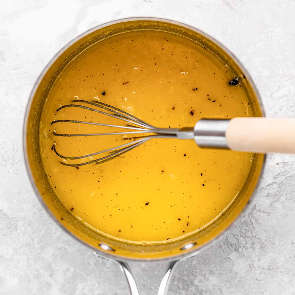 How to Make Lemon Curd - ingredients in saucepan after whisking